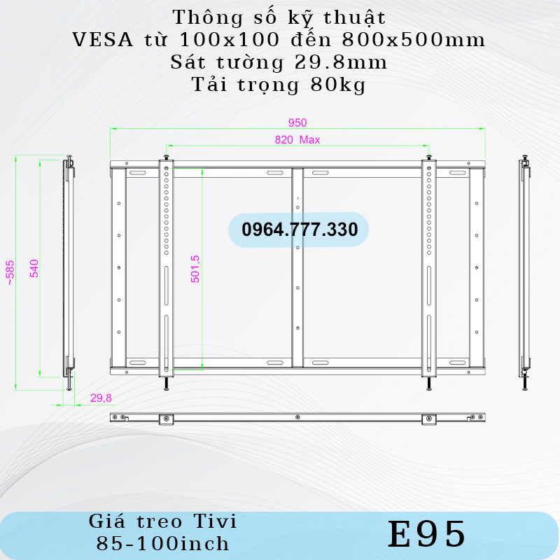 E95  Khung treo tivi cỡ lớn - Khung treo tivi phẳng sát tường - Tv 65inch #85inchs #90inchs