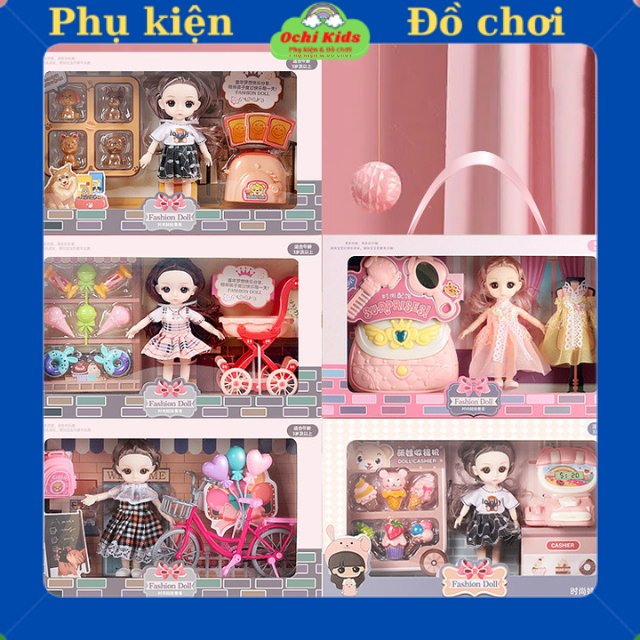 Đồ chơi búp bê, bộ búp bê barbie và phụ kiện xe đẩy búp bê cho bé, hộp đồ chơi xinh xắn