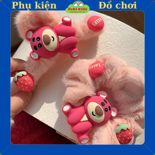 Kẹp tóc gấu dâu cỡ lớn, dây buộc tóc gấu + dâu tây xinh xắn, kẹp càng cua và cột tóc gâu