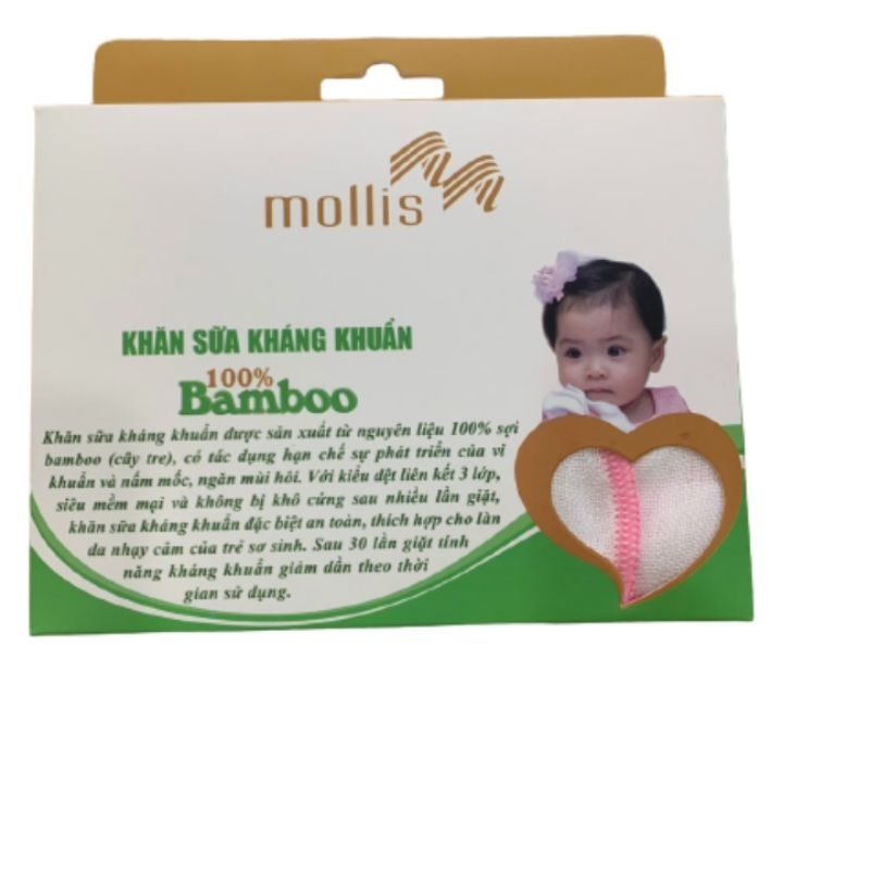 Khăn sữa Mollis (Bộ 10c)Khăn xô sợi tre(bamboo)Kháng Khuẩn Trẻ Em - P940