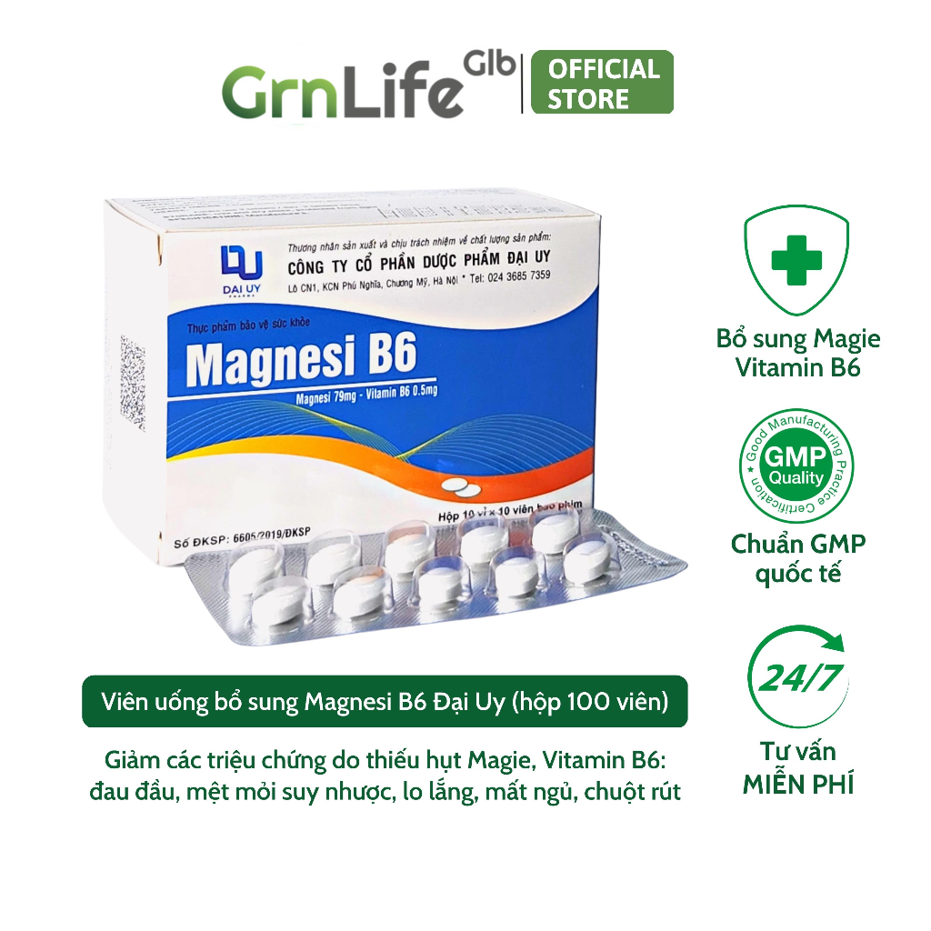 Vitamin Magnesi B6 Đại Uy - Bổ sung Magie và B6 giúp giảm đau đầu, mất ngủ, suy nhược cơ thể 