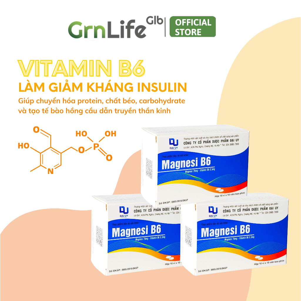Vitamin Magnesi B6 Đại Uy - Bổ sung Magie và B6 giúp giảm đau đầu, mất ngủ, suy nhược cơ thể (hộp 100 viên)