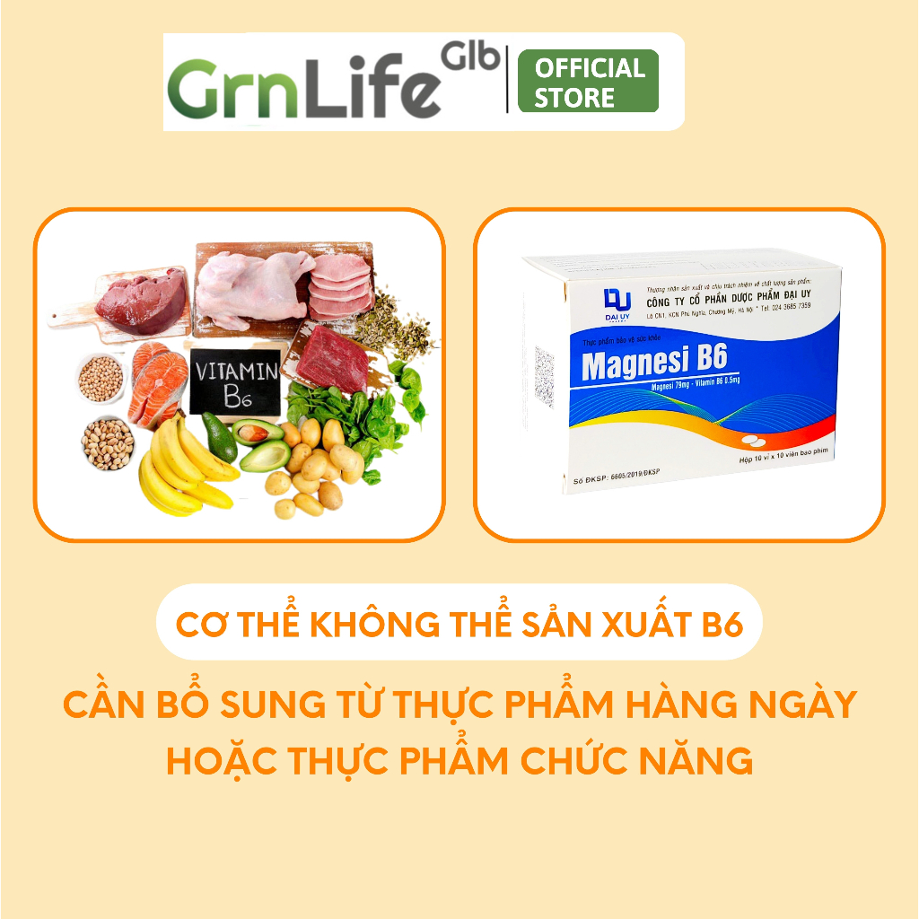 Vitamin Magnesi B6 Đại Uy - Bổ sung Magie và B6 giúp giảm đau đầu, mất ngủ, suy nhược cơ thể (hộp 100 viên)