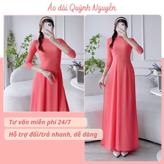 Áo dài nữ, áo dài trơn màu hồng cam lụa chi phông 4 tà trẻ trung tinh tế MÃ T21