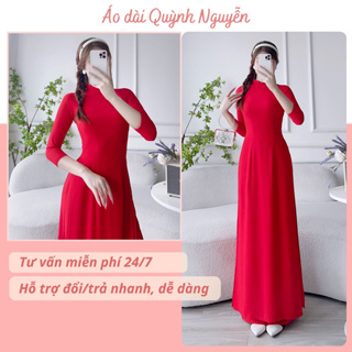Áo dài trơn, áo dài đỏ tươi lụa chi phông 4 tà cao cấp áo dài truyền thống MÃ T20