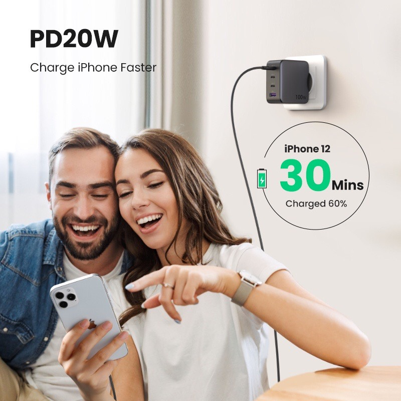 Cốc sạc nhanh GaN 100W USB-C USB-A thích hợp cho iPhone 11 12 13 14ProMax/ Xiaomi 13/ iPad Gen 9/ Samsung S23