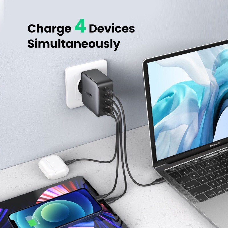 Cốc sạc nhanh GaN 100W USB-C USB-A thích hợp cho iPhone 11 12 13 14ProMax/ Xiaomi 13/ iPad Gen 9/ Samsung S23