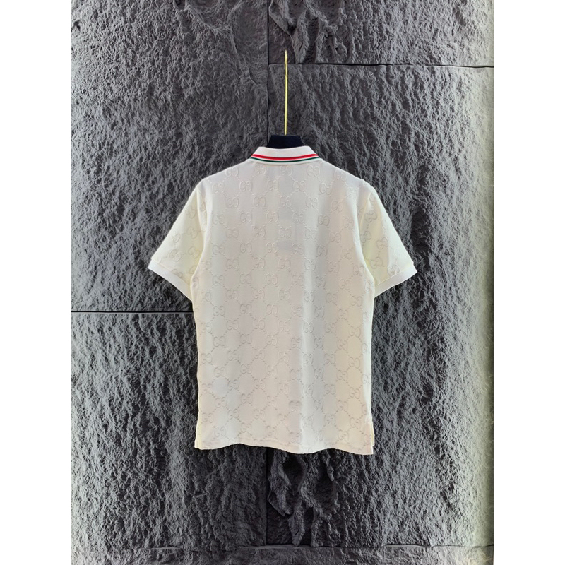 Áo Polo Nam GG Vân Thêu Tỉ Mỉ Viền Kẻ Cổ Chất Cotton Mát Lạnh Hàng Cao Cấp