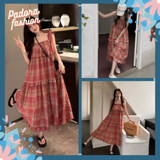  Váy 2 dây buộc nơ caro đỏ vintage dáng xoè chữ A bánh bèo tiểu thư Anie-V14 