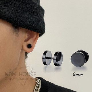 Bông tai titan tạ đen bóng chất liệu tốt không gỉ sét phụ kiện trang sức unisex idol hàn quốc - namimi