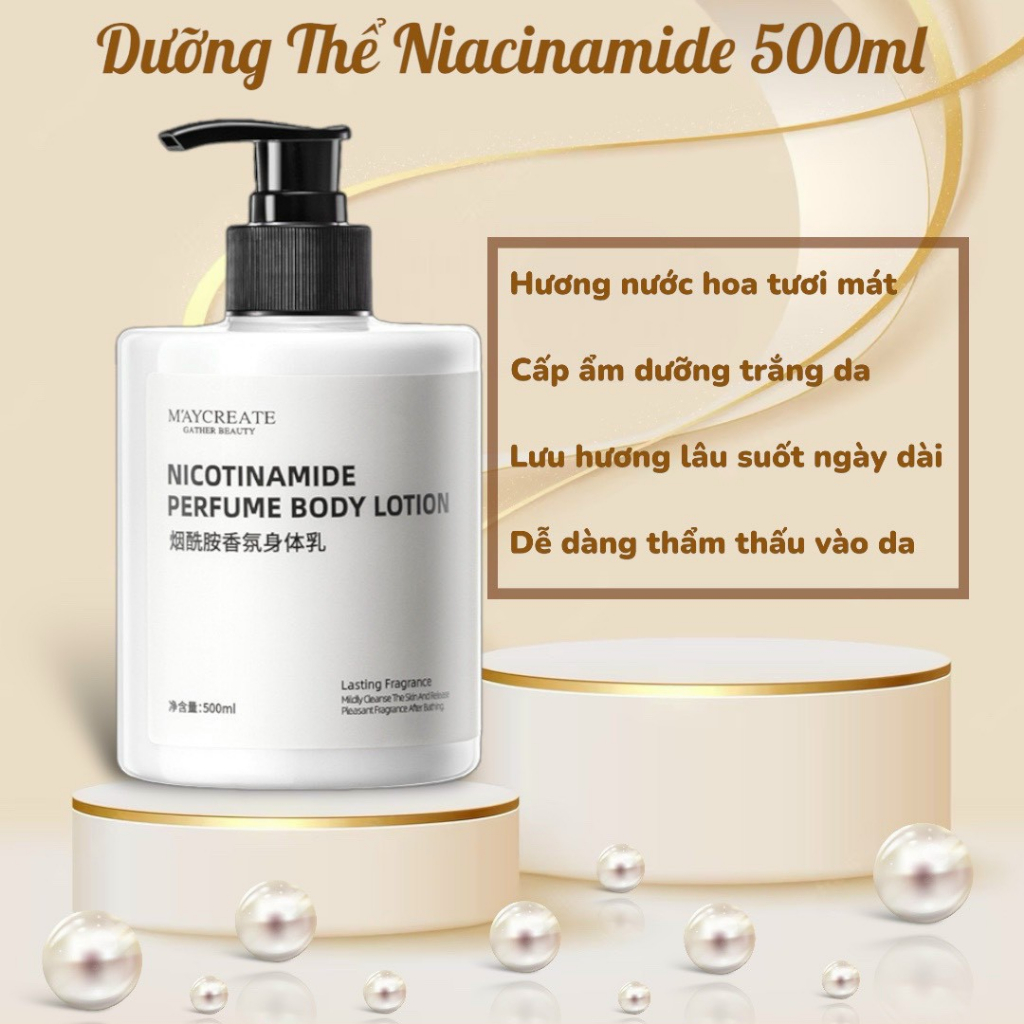 Combo sữa dưỡng thể, sữa tắm dưỡng trắng Niacinamide Maycreate Unisex 500ml