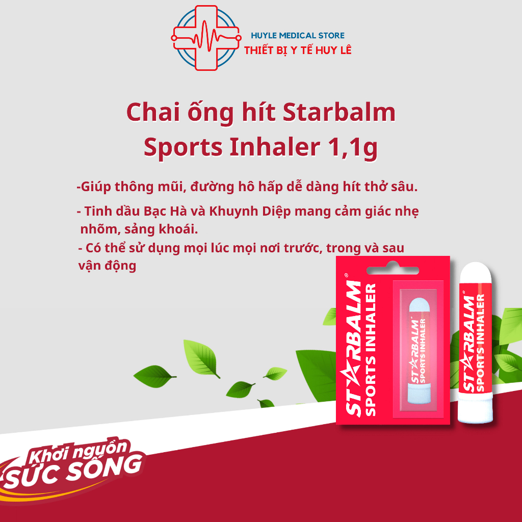Chai hít Starbalm Sports Inhaler 1,1g chiết xuất thảo dược giúp thông mũi, hít thở sâu tốt cho hệ hô hấp - Huy Le