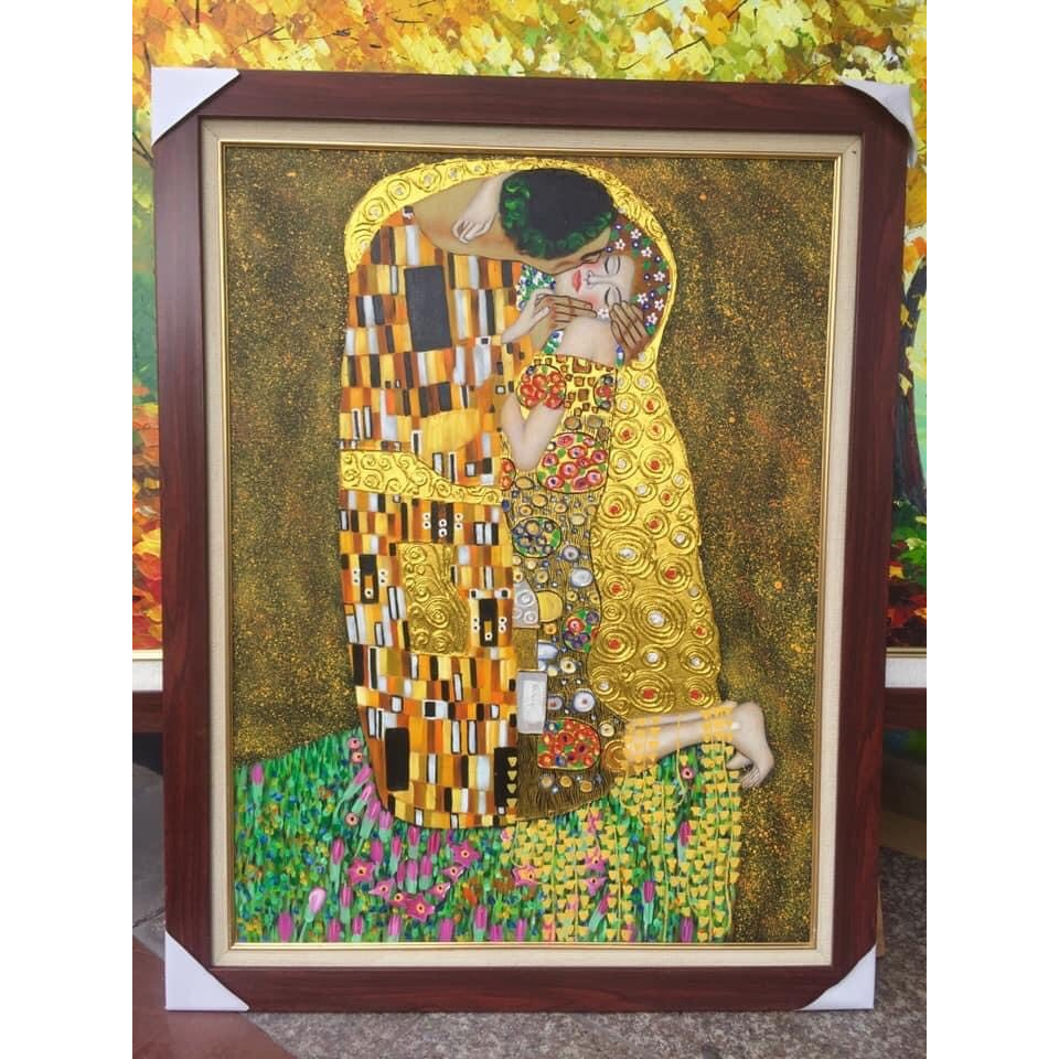 NỤ HÔN - TRANH SƠN DẦU DÁT VÀNG HỌA SỸ VẼ THỦ CÔNG [70X90CM]