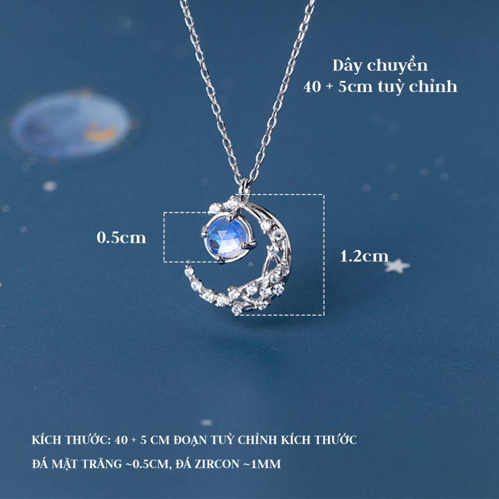 Dây chuyền bạc nữ 925 hình mặt trăng đá moonstone lấp lánh - DB2615 - Bảo Ngọc Jewelry