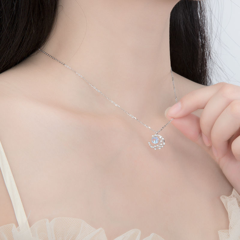 Dây chuyền bạc nữ 925 hình mặt trăng đá moonstone lấp lánh - DB2615 - Bảo Ngọc Jewelry