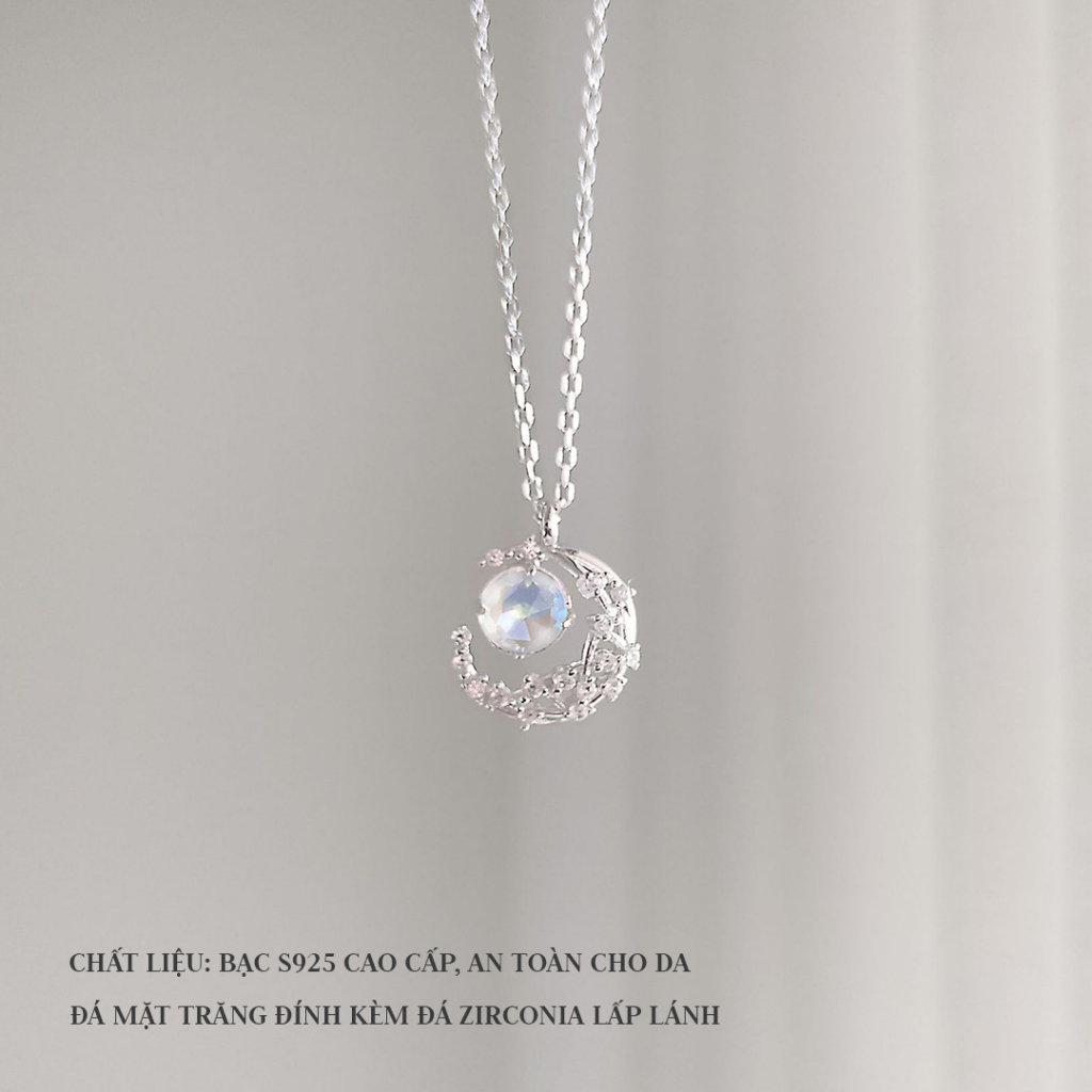 Dây chuyền bạc nữ 925 hình mặt trăng đá moonstone lấp lánh - DB2615 - Bảo Ngọc Jewelry