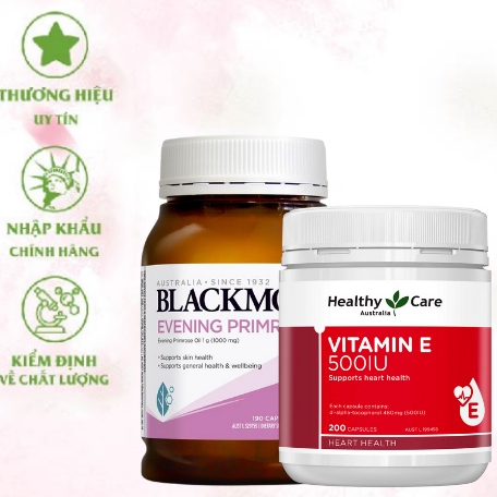 Combo chống lão hóa Healthy Care vitamin E 500IU 200 viên và tinh dầu anh thảo blackmores 190 viên