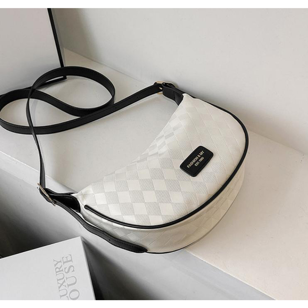 Túi xách nữ đeo chéo da mềm thời trang Bag.thanhthu dáng thuyền kẻ ô siêu xinh 756