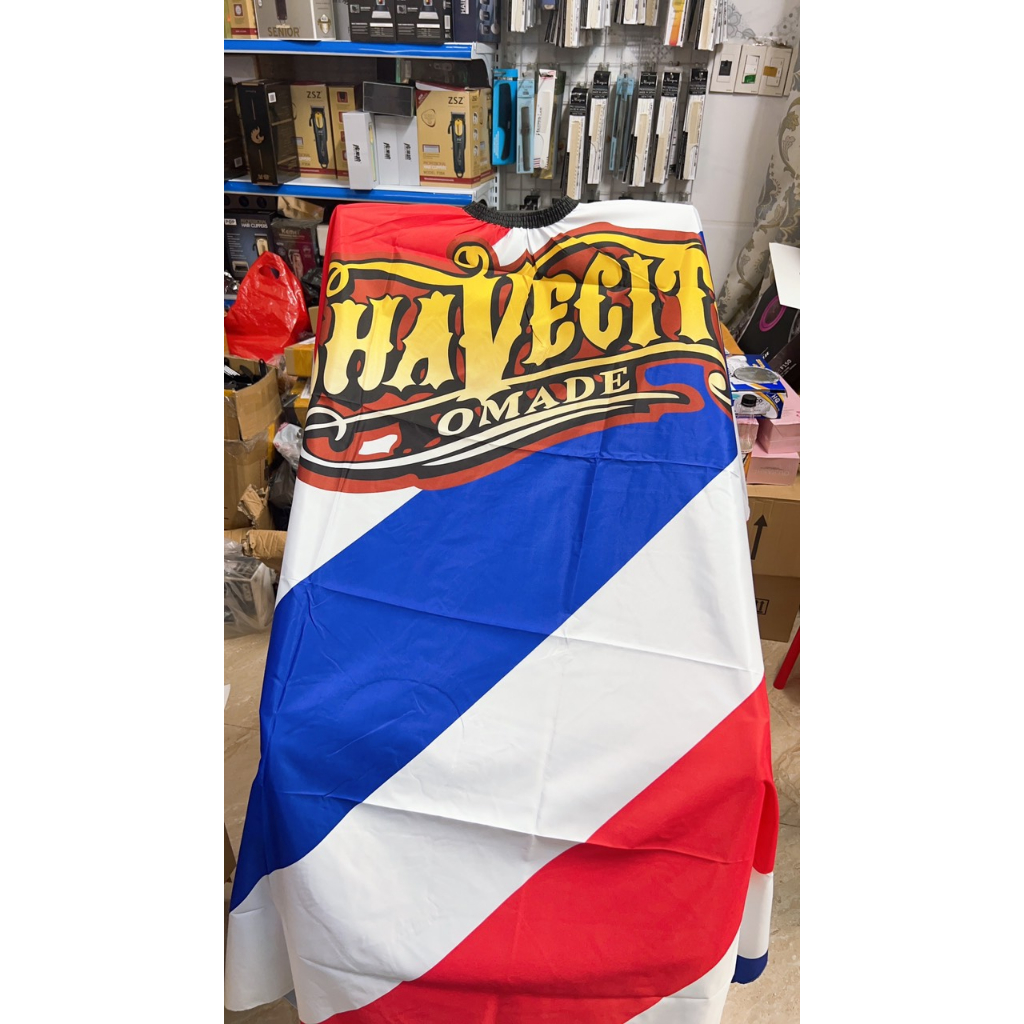 Áo choàng cắt tóc suavecito sọc xanh đỏ rộng 1.4*1.6m