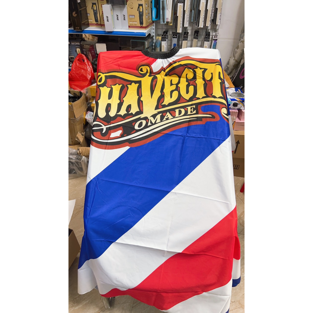 Áo choàng cắt tóc suavecito sọc xanh đỏ rộng 1.4*1.6m