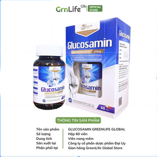 Viên xương khớp GrnLife Glucosamin (60 viên) nang cứng, hỗ trợ tái tạo mô sụn, tăng tiết dịch khớp