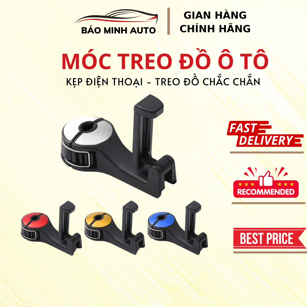 Móc treo đồ trên ô tô gài trước sau ghế, kèm giá đỡ kẹp điện thoại trên xe tiện lợi thiết kế chắc chắn cao cấp