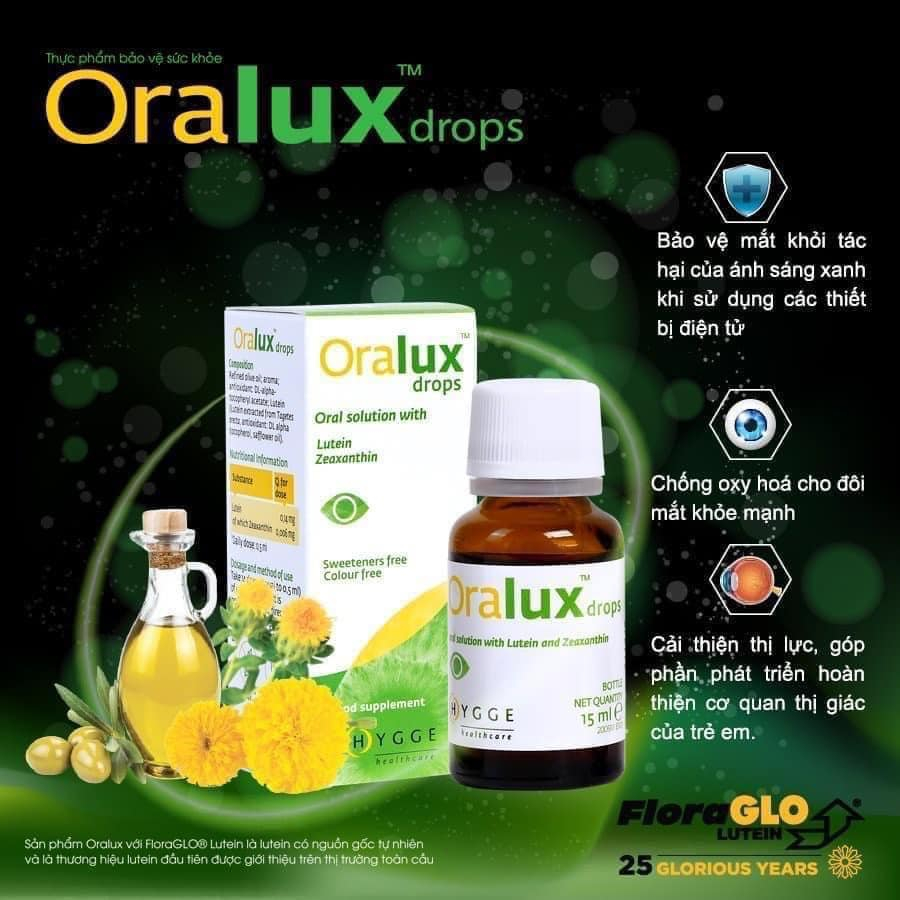 Bổ mắt ORALUX - Siro bổ mắt Oralux drops hỗ trợ tăng cường thị lực, phòng cận thị sớm cho bé, lọc ánh sáng xanh