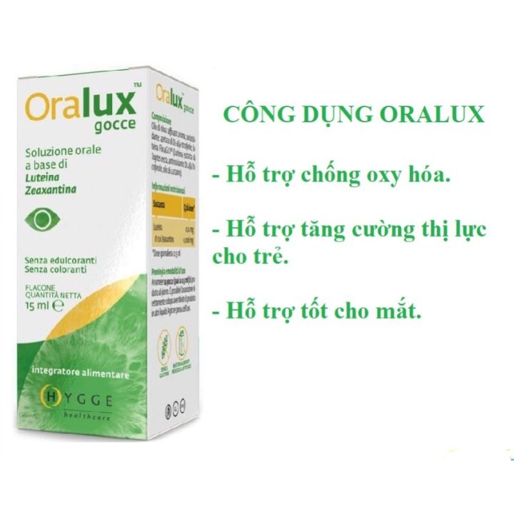 Bổ mắt ORALUX - Siro bổ mắt Oralux drops hỗ trợ tăng cường thị lực, phòng cận thị sớm cho bé, lọc ánh sáng xanh