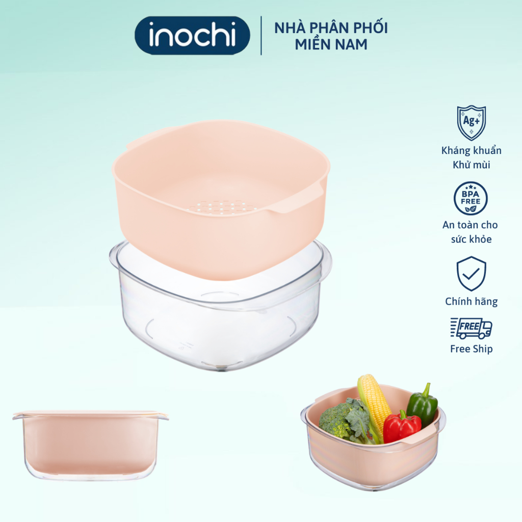 Bộ thau kèm rổ vuông Inochi size 23cm & 27cm, thiết kế bền đẹp an toàn