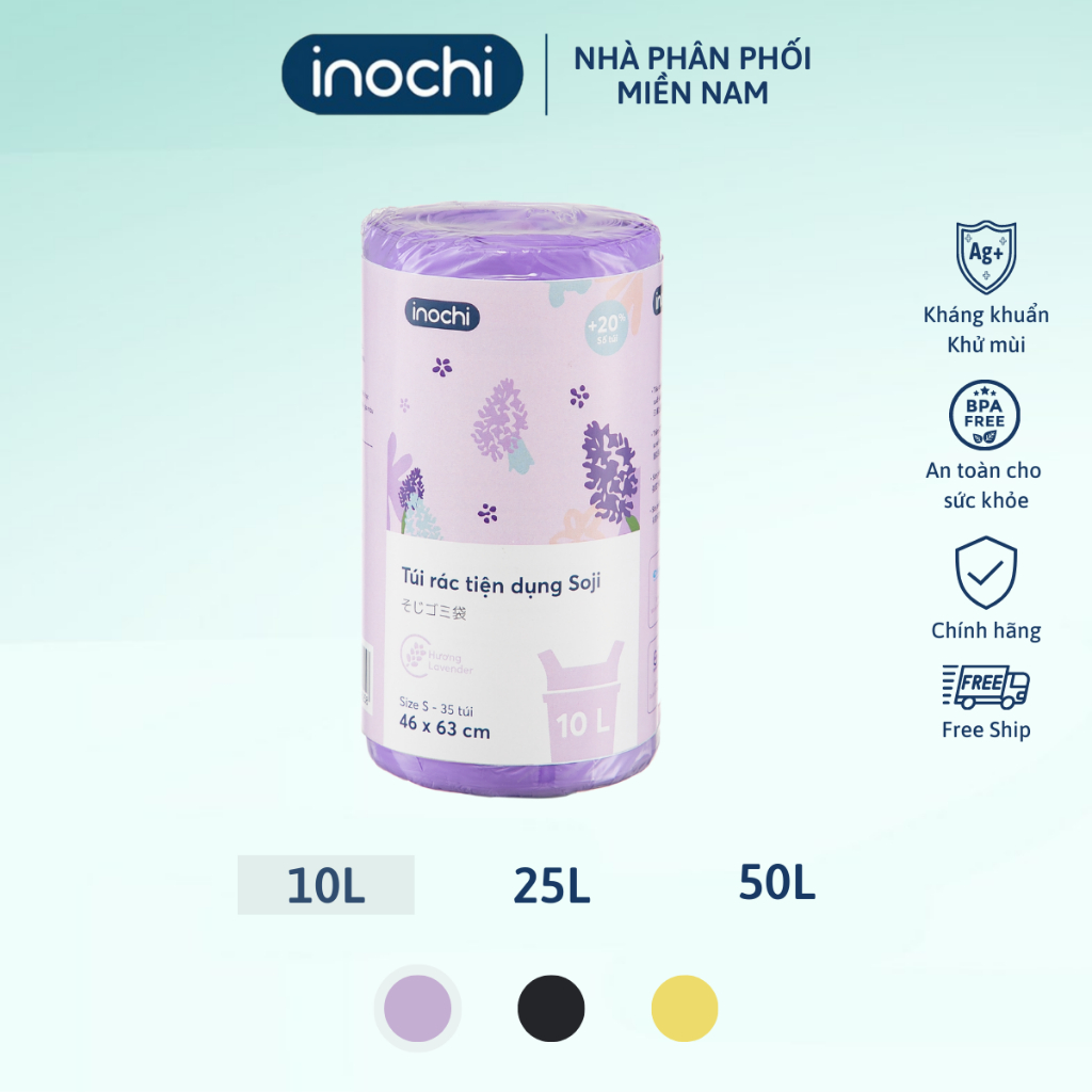 Túi đựng rác hương Lavender tự phân hủy sinh học, có quai Inochi Soji Nhật Bản, bao bịch, nilong đựng rác Vạn Phúc