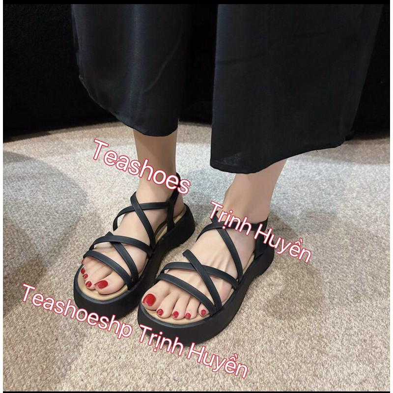 Dép sandal qc quai mảnh đế bằng 4cm êm nhẹ ,dép quai hậu chun đế bằng,xăng đan nữ học sinh quai chéo đế bánh mì 4phân