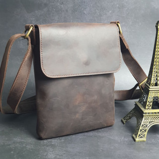 Túi đeo chéo nam da bò sáp TD126 (Nâu sáp) - 100% da thật, BH 3 năm