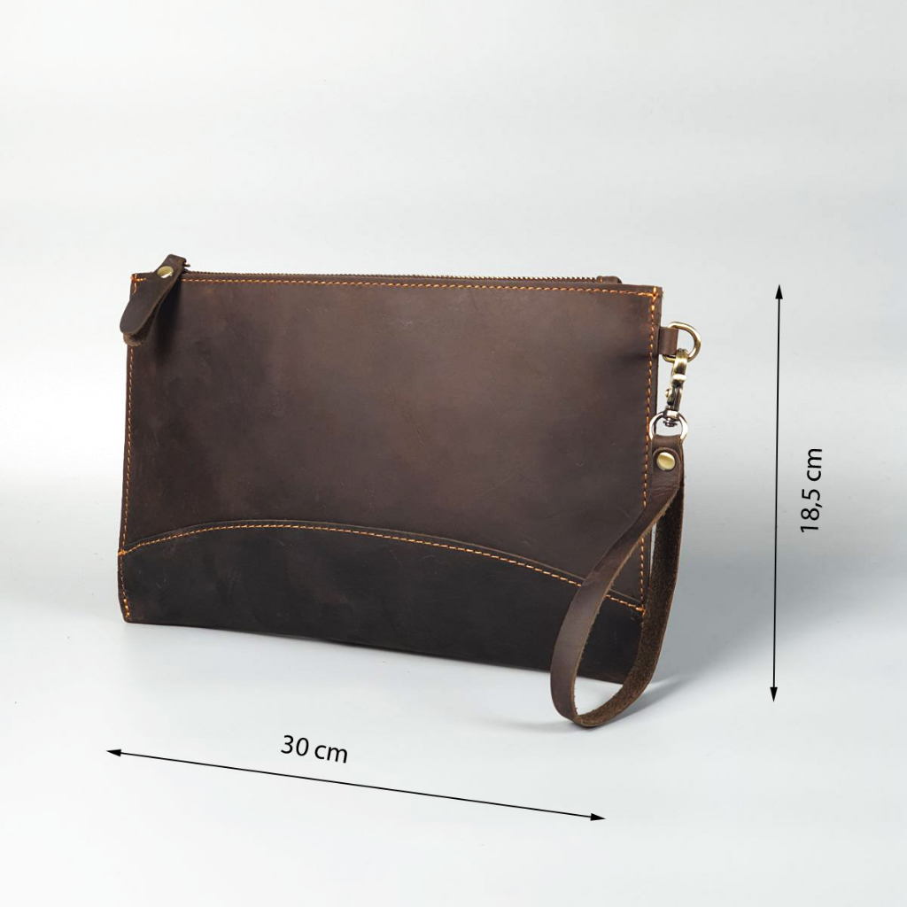 Clutch cầm tay nam da bò sáp CL152  - 100% da thật, bảo hành 3 năm