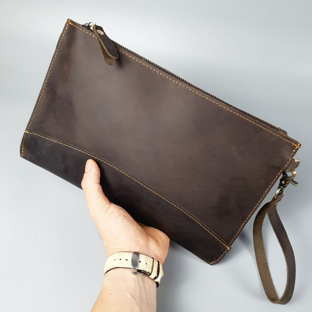 Clutch cầm tay nam da bò sáp CL152  - 100% da thật, bảo hành 3 năm