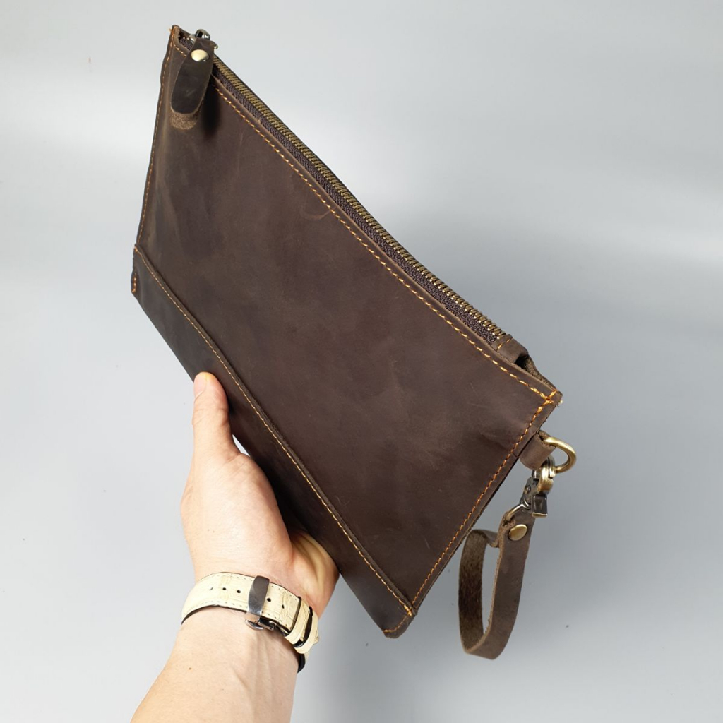 Clutch cầm tay nam da bò sáp CL152  - 100% da thật, bảo hành 3 năm