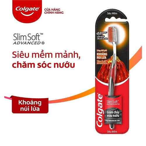Bàn chải đánh răng Colgate ngăn chảy máu nướu SlimSoft Advanced từ khoáng núi lửa siêu mềm mảnh