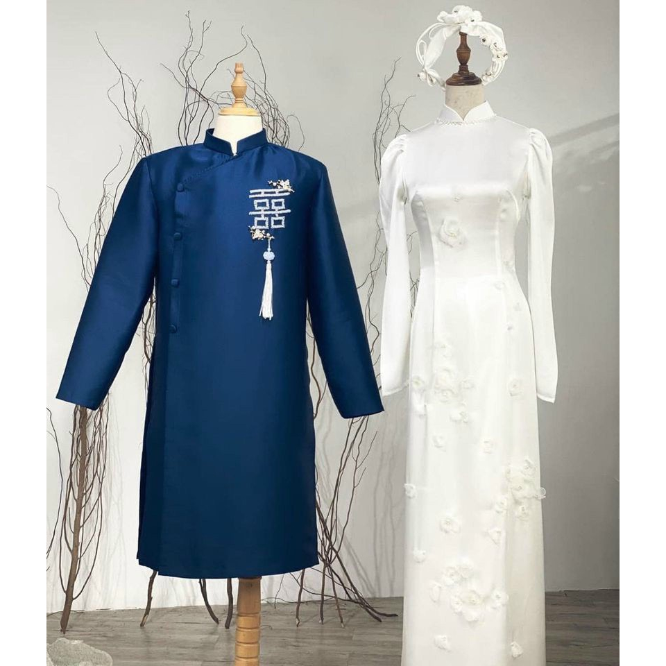 Song hỷ trắng xinh xắn trang trí áo dài