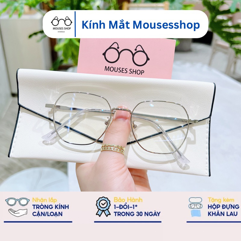 kính mắt vuông lục giác gọng kim loại nam nữ mousesshop thời trang và lắp cận mã 63071