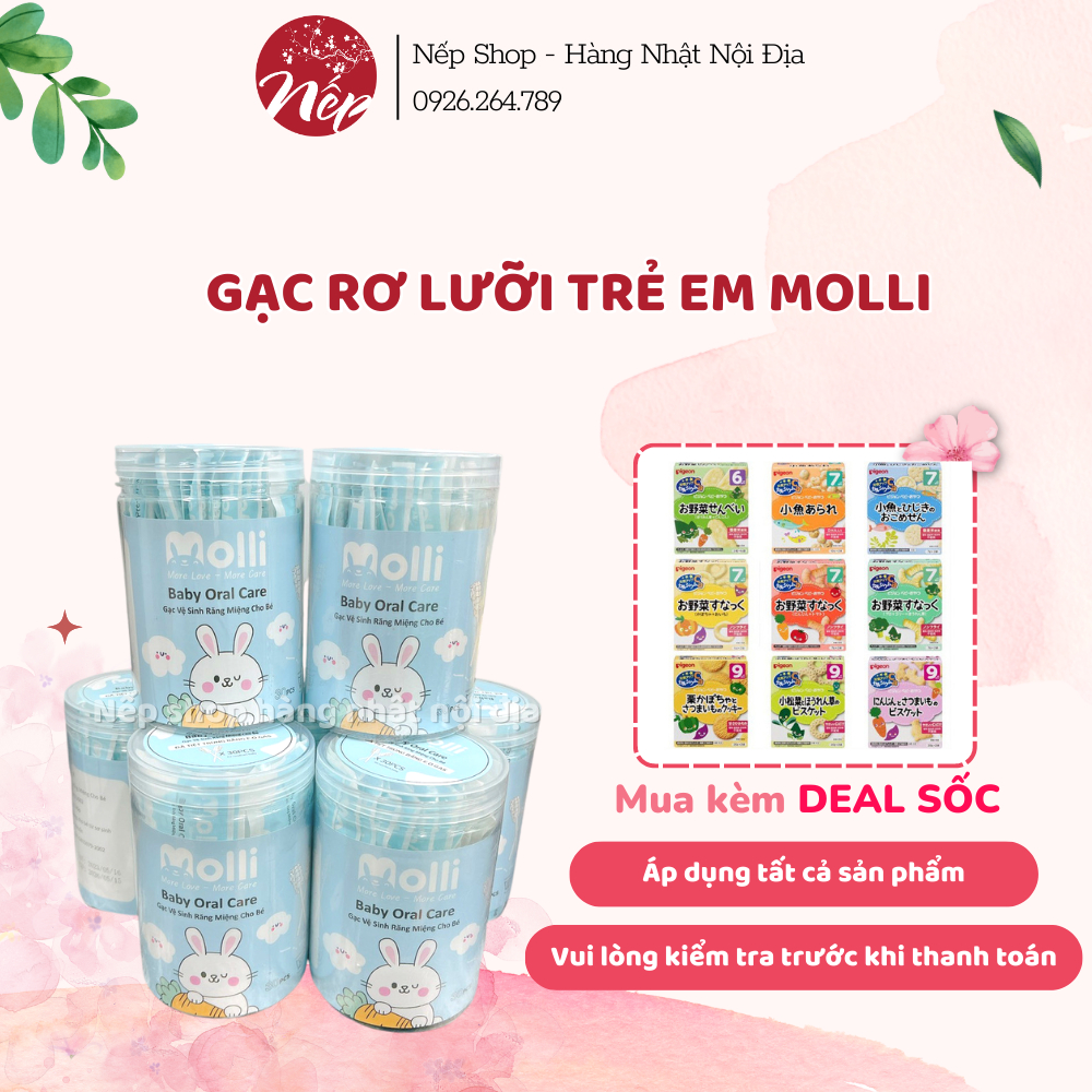 Gạc Rơ Lưỡi Trẻ Em Molli Đã Tiệt Trùng - Hộp 30 Que GẠC LƯỠI MOLLI