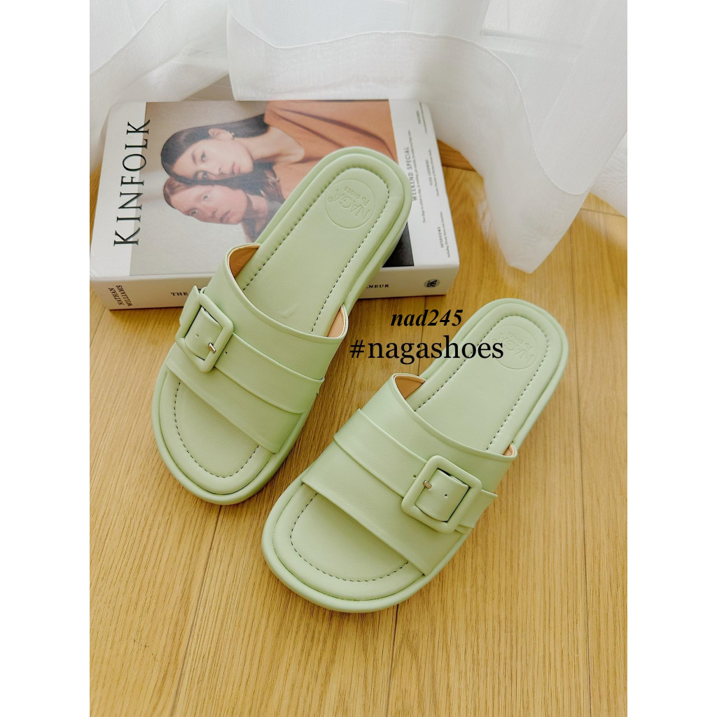 DÉP NAGASHOES ĐẾ BÁNH MÌ QUAI NGANG KHÓA VUÔNG 4P NAD245