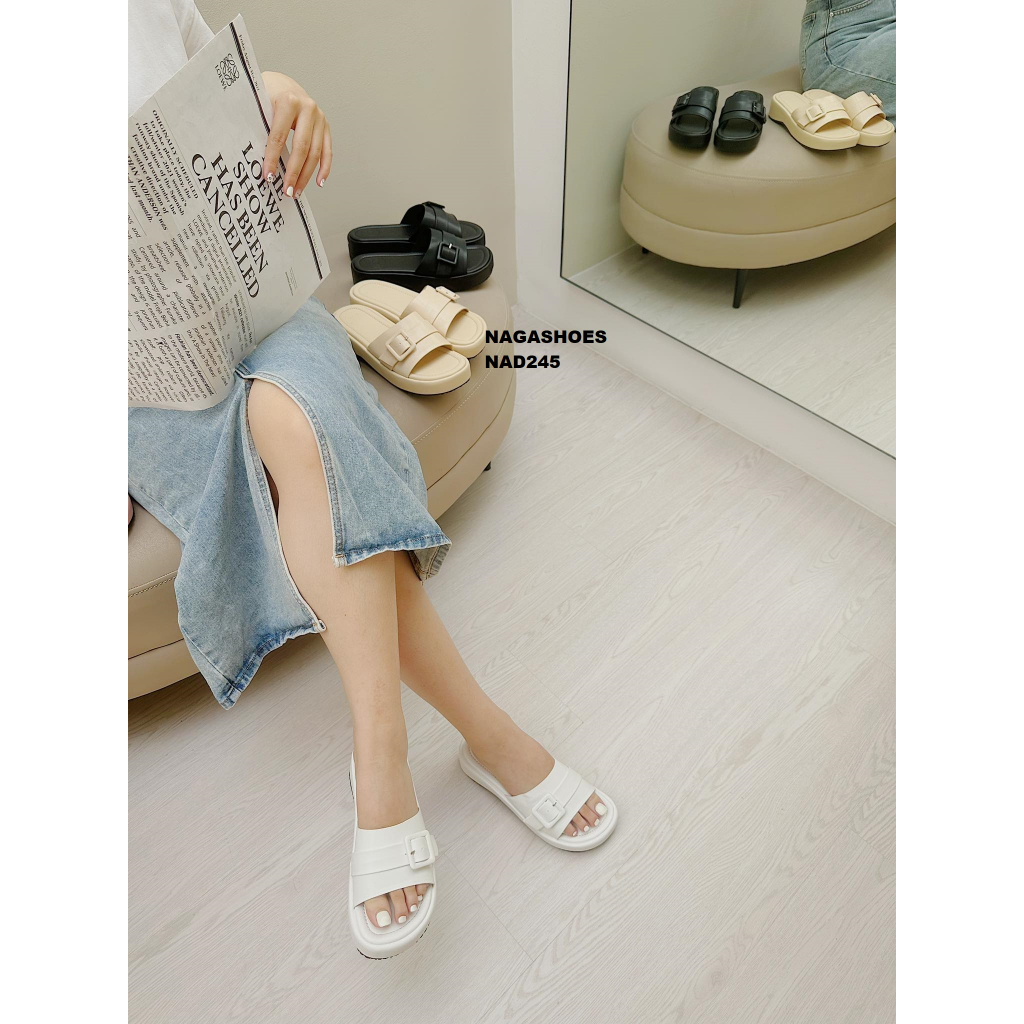 DÉP NAGASHOES ĐẾ BÁNH MÌ QUAI NGANG KHÓA VUÔNG 4P NAD245