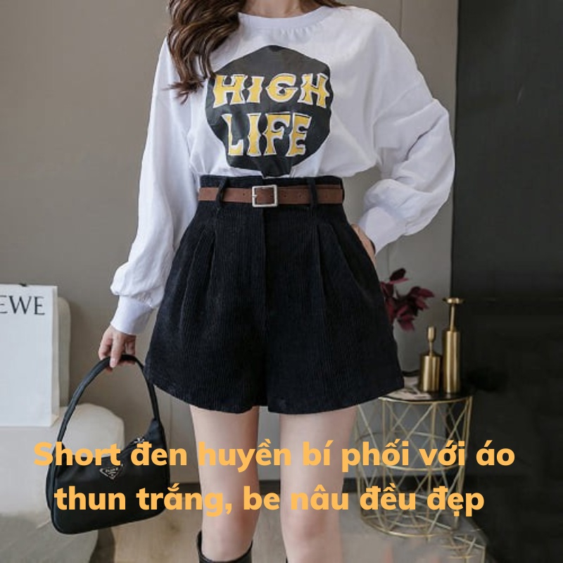Quần Short Nhung Tăm Cao Cấp, Quần Sooc Nữ Lưng Cao Hách Dáng Siêu Đẹp