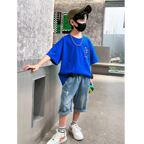 Áo Phông Bé Trai Bé Gái 20-50kg Cộc Tay In Hình Gấu Cá Tính phong cách Hàn Quốc áo trẻ em 5-15 tuổi Hottrend mùa hè 2023