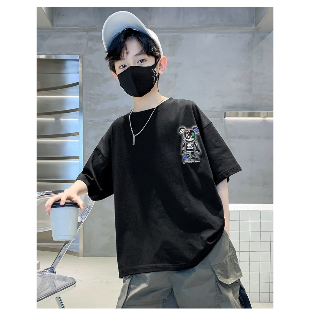 Áo Phông Bé Trai Bé Gái 20-50kg Cộc Tay In Hình Gấu Cá Tính phong cách Hàn Quốc áo trẻ em 5-15 tuổi Hottrend mùa hè 2023