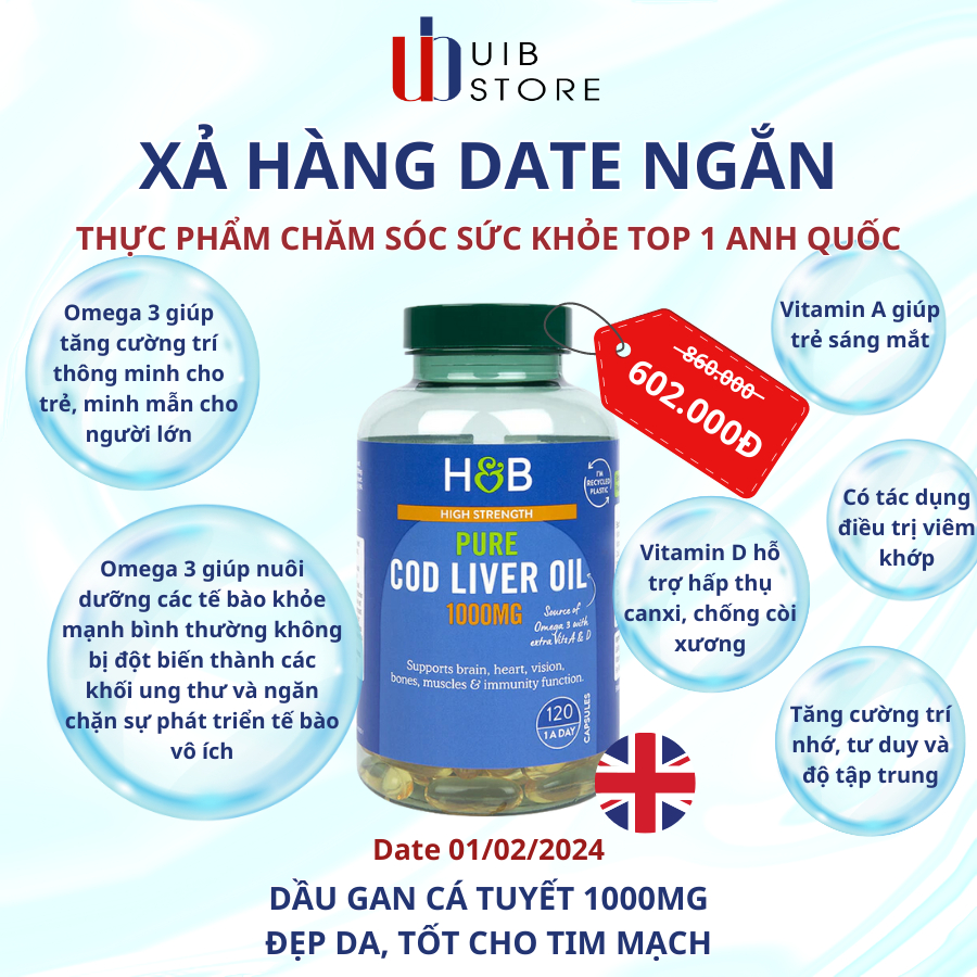 Dầu Gan Cá Tuyết Holland & Barrett Cod Liver Oil 250 Capsules 410mg