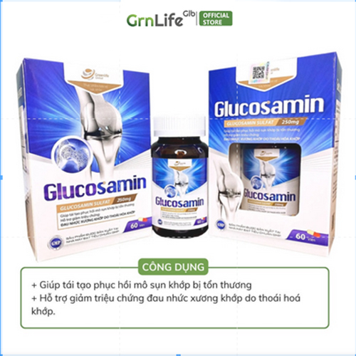 Viên xương khớp GrnLife Glucosamin (60 viên) nang cứng, hỗ trợ tái tạo mô sụn, tăng tiết dịch khớp