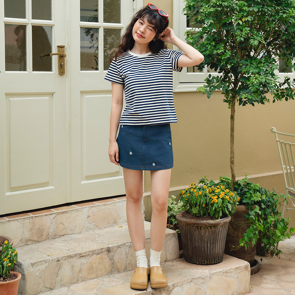 BLEUBIRD Chân váy denim thêu hoa Meadow Skirt