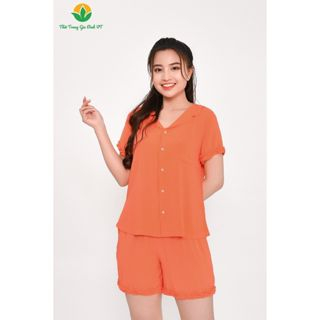 Bộ đồ pijama cho nữ mặc mùa hè chất Lanh (tole) Việt Thắng, quần đùi, áo cộc tay - B23.2301