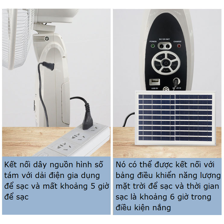 Quạt cây tích điện pin sạc năng lượng mặt trời Gutek Fan15 pin lâu 12 giờ tích hợp đèn led sáng