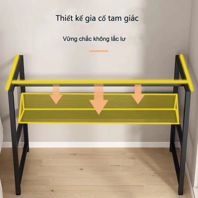 Bàn làm việc gỗ Bàn kệ lửng chân sắt dùng cho văn phòng học bài để máy tính cho học sinh sinh viên